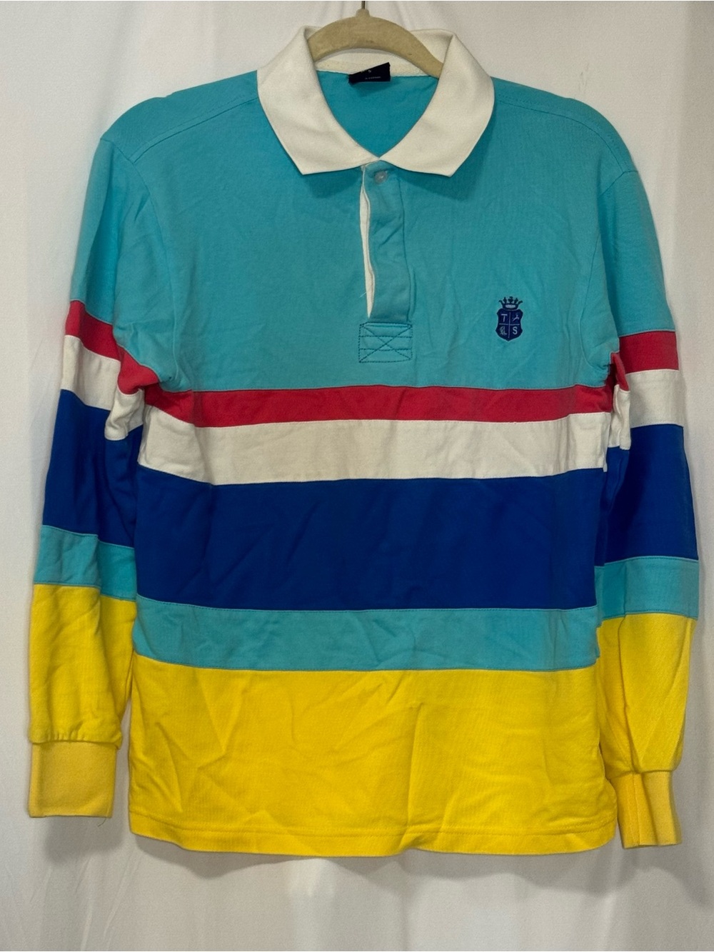 Men's Long-Sleeve Striped Rugby Polo - Turquoise, Blue & Yellow